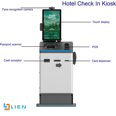 21.5 Inch Hotel Lobby Self Service Check In Kiosk With Passport Scanner / Key Dispenser