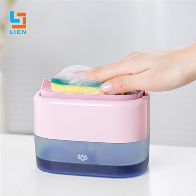 Countertop Dishwashing Soap Dispenser With Sponge Holder 500ml Pink Blue Colors